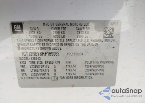 2017 GMC Sierra 2500Hd z USA, uszkodzony, nr VIN 1GT12REY8HF159052